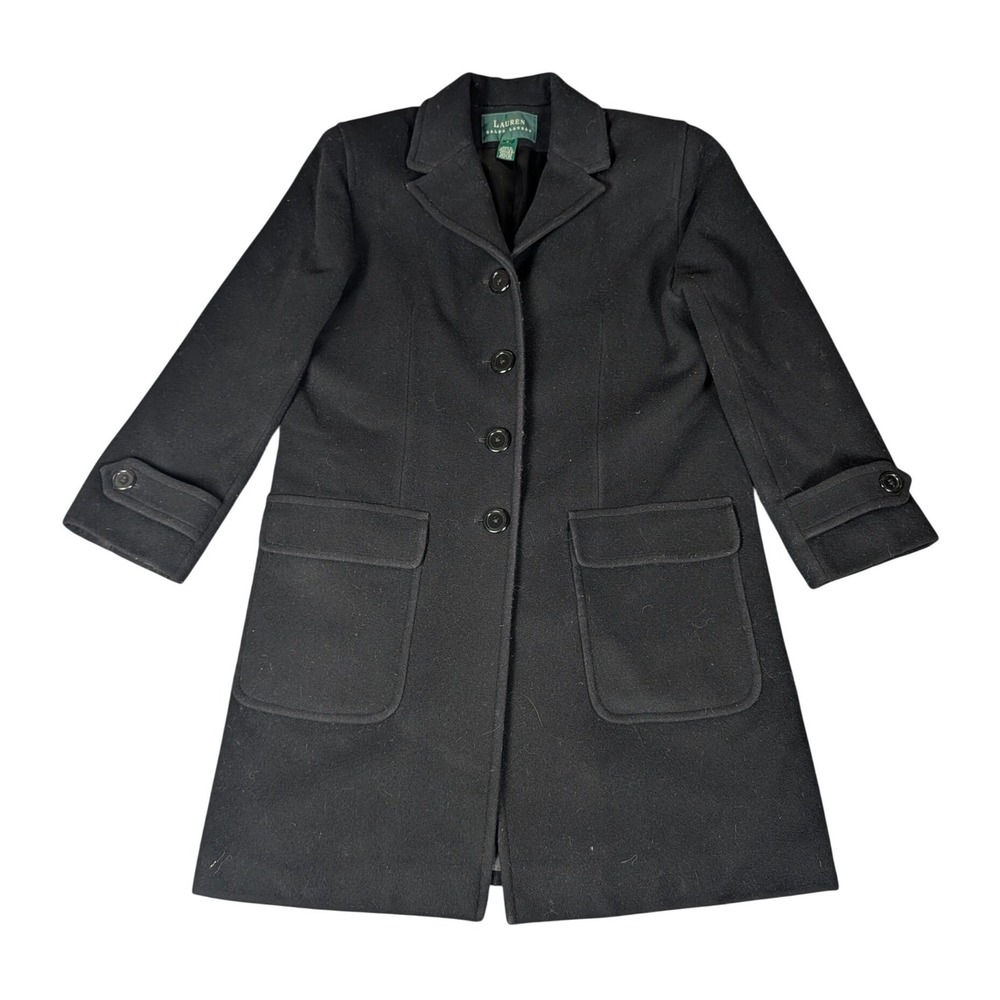 Lauren Ralph Lauren Black Wool Blend Car Coat Button Front Notched Lapel 4 - Picture 2 of 8